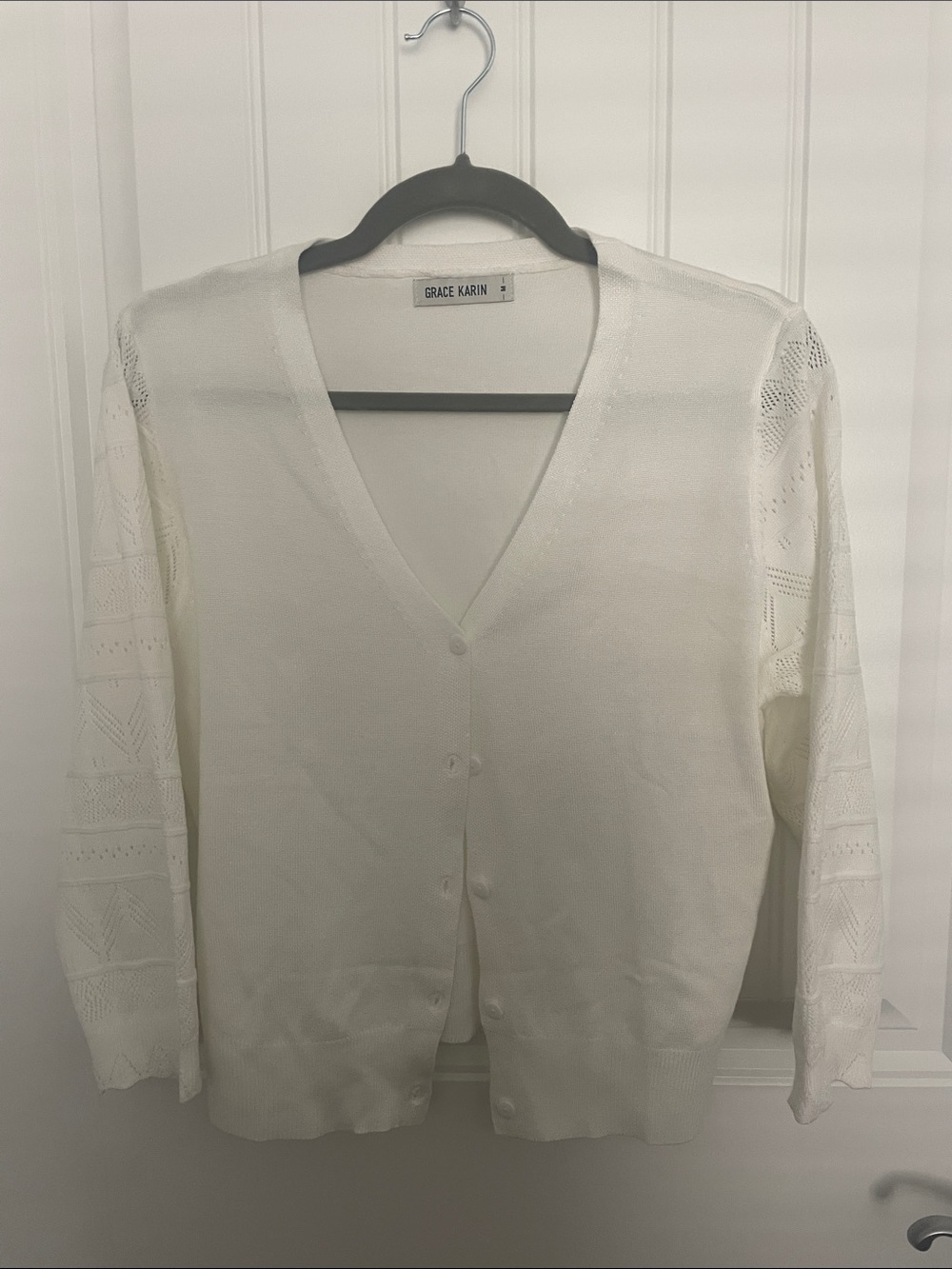 Grace Karin Men's Cream V-Neck Button Cardigan Sweater
